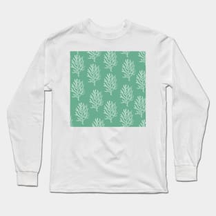 coral aloha wear print pattern hawaii light green mint and white Long Sleeve T-Shirt